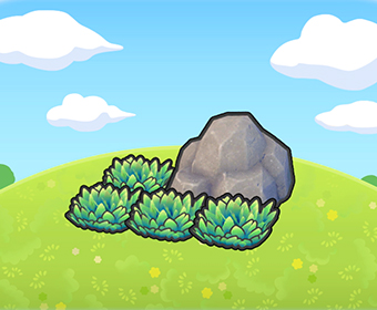 Roca con herbazal verde